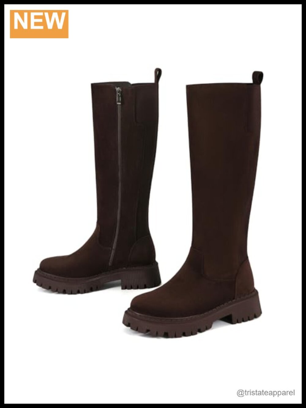 Wide Calf Knee High Boots Women Faux Leather Lug Sole Round Toe